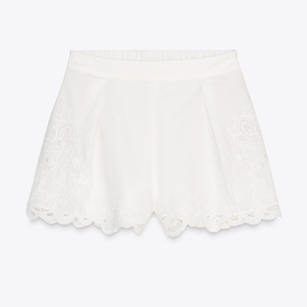 Zara Embroidered Lace Trim Pleated Women Shorts Sz S - Picture 6 of 11